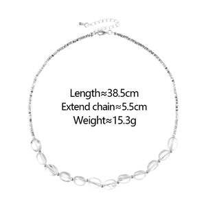 Detail showing crystal bead necklace with silver spacers and lobster clasp dimensions