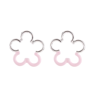 Pink and silver hollow flower stud earrings with sweet summer floral enamel design
