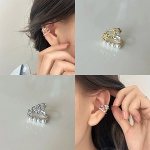 Manchette D'oreille Fleur Zircon Fausse Künstliche Perle Cuivre Non Percé Double Couche Bijoux Mode Pour Femmes