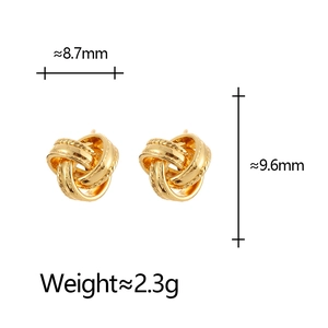 Elegant gold twisted knot stud earrings for women with detailed size measurements