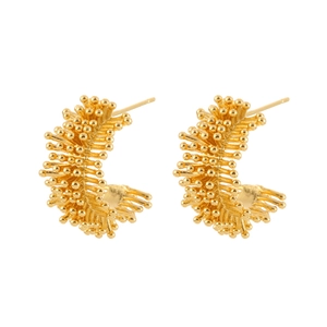 Boucles d'oreilles dorées en forme de C avec texture perlée radiale de style hérisson