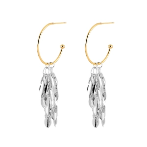 Elegant gold and silver leaf tassel drop earrings with polished minimalist finish