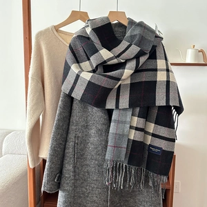 Vintage Plaid Winter Scarf For Women Polyester Imitation Cashmere Thick Warm Wrap With Tassels Soft Commuter Pashmina Shawl