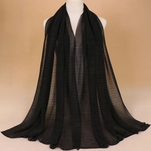 Elegant black pleated nylon scarf with subtle gold thread for women's fashion wear
