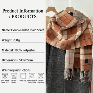 Retro plaid tassel scarf in brown and beige colors for winter warmth and styling
