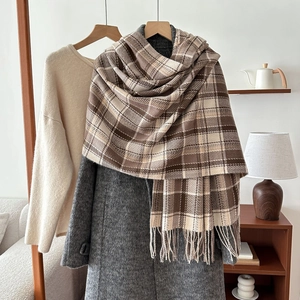 Plaid Scarf Imitation Cashmere Thick Warm Winter Shawl With Tassels Vintage Style For Men And Women