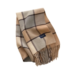 Modern plaid scarf in beige and brown with classic tassels and soft cashmere feel