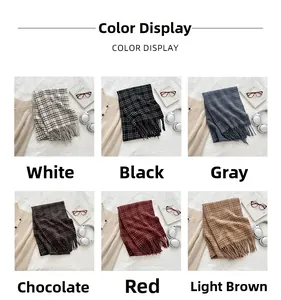 Detailed grid showing multi-color plaid tassel scarves in six classic winter colorways