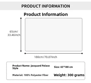 Size diagram showing 180x65cm jacquard scarf dimensions and technical specifications