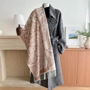 Paisley Jacquard Shawl Scarf Polyester Imitation Cashmere Ethnic Tassel Winter Warm Wrap For Women Travel Vacation Retro