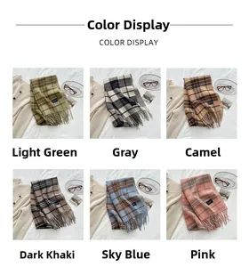 Detail view showing six checkered scarfs with tassels in various soft pastel colors