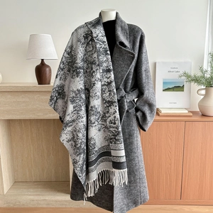 Sciarpa Vintage in Simil Cachemire da Donna Elegante Pied de Poule Foresta Jacquard Nappina Scialle Invernale Caldo Poliestere per Pendolari