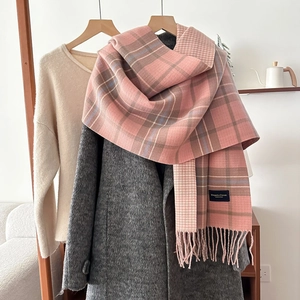 Plaid Scarf Women Winter Thickened Warm Soft Imitation Cashmere Shawl With Tassels Korean Fashion Elegant