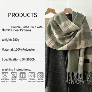 Classic red plaid scarf for women, warm thick pashmina shawl 205cm x 54cm size