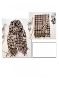 Macro detail of brown and white houndstooth scarf with soft fringe and thick texture