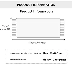 Size diagram showing the 180x65cm dimensions of this two-tone striped tassel scarf