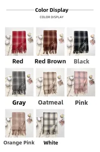 Detailed grid showing 8 color options for the long fringe scarf with soft textures