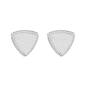Minimalist geometric triangle stud earrings in textured silver finish with smooth edges