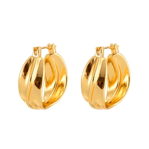 Minimalist gold-plated wavy twist hoop earrings with geometric texture on white background