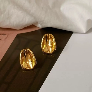 French vintage gold irregular geometric earrings with elegant hammered metal texture