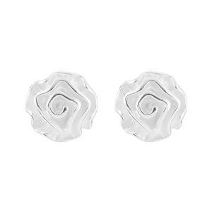 Polished silver floral spiral earrings with minimalist wave pattern for women