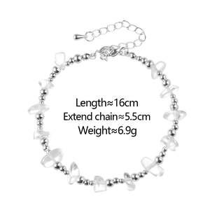 Minimalist irregular white crystal beaded bracelet with silver beads and adjustable chain