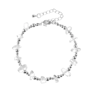 Minimalist silver beaded bracelet with irregular white crystal stones and droplet charm
