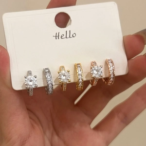 Copper Zircon Plated Minimalist Geometric Stud And Hoop Earrings For Women Elegant Fashion Jewelry Accessory