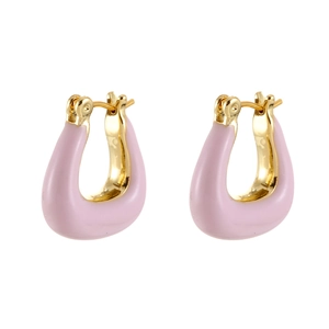 Élégantes boucles d'oreilles dorées en U avec émail lavande haut de gamme pour femme