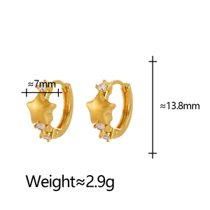 Exquisite gold star hoop earrings with brushed texture and sparkling zircon accents