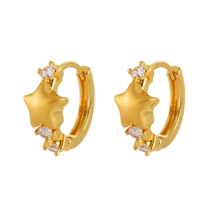 Elegant gold plated star hoop earrings with matte finish and zircon accents for women