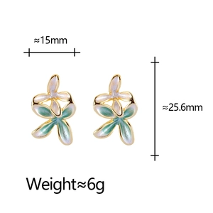Detail view of colorful floral earrings with 15mm width and 25.6mm height dimensions
