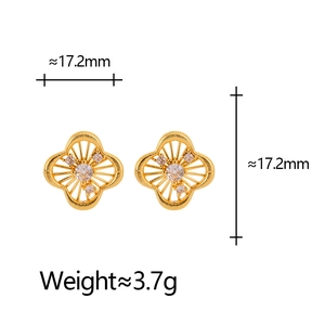 French vintage style hollow flower stud earrings in gold with inlaid zircon crystals