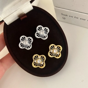 Hollow Flower Stud Earrings With 925 Sterling Silver Earring Post Zircon Vintage French Style Elegant Jewelry For Women
