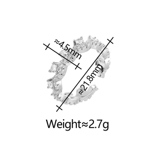Detail view of crown ring with dimensions 21.8mm height, 4.5mm width and 2.7g weight