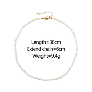 Detail of bamboo shell bead choker with dimensions 38cm plus 6cm gold extension chain