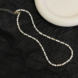 French style double layer necklace with white bamboo beads and gold lobster clasp