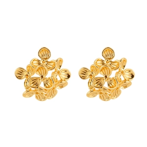 Elegant gold-plated floral stud earrings with textured 3D petals and center bead accents