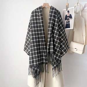 Vintage Plaid Winter Scarf Imitation Cashmere Soft Warm Thickened Shawl Wrap With Tassels For Women Outdoor