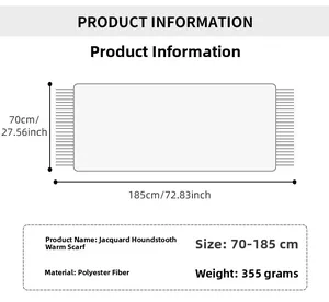 Specifiche dimensionali per sciarpa pied de poule con misure 70x185cm e materiale poliestere