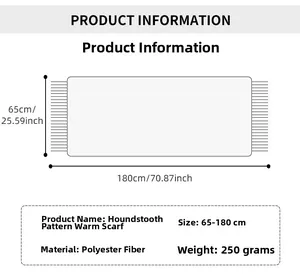 Diagramme de l'écharpe pied-de-poule montrant 180x65cm et matériau polyester de 250g