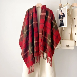 Women's Thick Warm Plaid Scarf With Tassels Soft Polyester Imitation Cashmere Large Shawl Wrap For Winter Daily Commuter