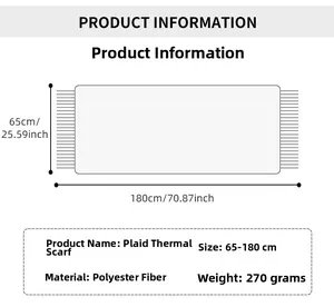 Size chart for plaid scarf showing 65x180cm dimensions and polyester material details