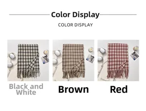 Detailed grid showing black, brown, and red plaid scarf patterns with fringe trim