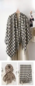 Macro detail of wine red plaid scarf with tassel fringe and soft textured fabric