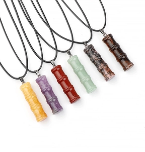 Détails de pendentifs en améthyste naturelle et pierres en forme de bambou avec cordons