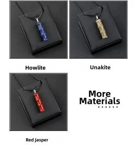 Pendentifs en howlite, unakite et jaspe rouge en forme de bambou sur cordons noirs