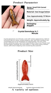 Detailed size chart for 15x40mm fish-shaped tiger eye and red stone pendants