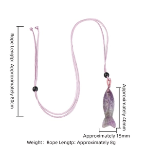 Amethyst fish pendant with 80cm purple rope, 40x15mm stone carving, 8g handmade necklace