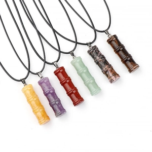 Collier Pendentif Joint De Bambou Pierre Naturelle Sculptée Cristal De Guérison Bijoux Style Vintage Cadeau Spirituel Pour Femmes Hommes